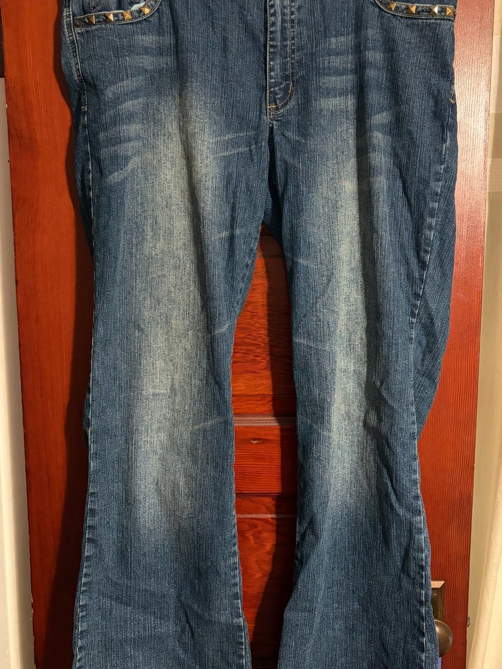 Women's Blue Flare Jeans with Studded Trim